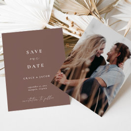 Boho Elegant Earthy Dusty Lila Script Foto Save The Date