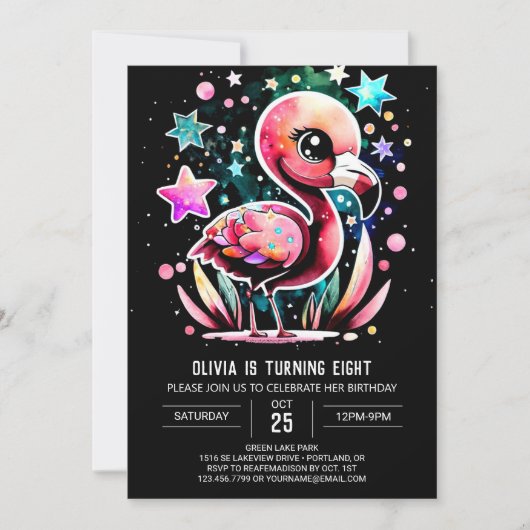Boho Elegant Flamingo Birthday Einladung (Vorderseite)