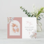 Boho Elegant Floral Arch Foto Taufe Dankeskarte (Stehend Vorderseite)