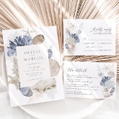 Boho Elegant Frame Beach Blue Wedding Einladung