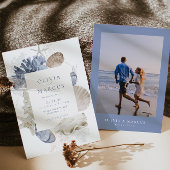 Boho Elegant Frame Beach Blue Wedding Einladung