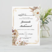 Boho Elegant Gold & Floral Islamische Hochzeit Einladung (Stehend Vorderseite)