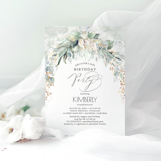 Boho Elegant Gold Glitzer Greenery Geburtstag Einladung