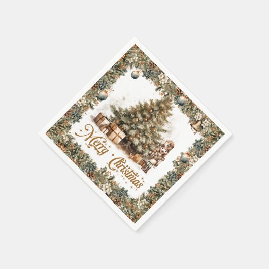 Boho Elegant Grün Weihnachtsbaum Nutcracker Serviette (Ecke)