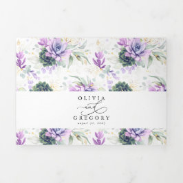 Boho Elegant Lila Succulents Grüne Hochzeit Dreifach Gefaltete Einladung