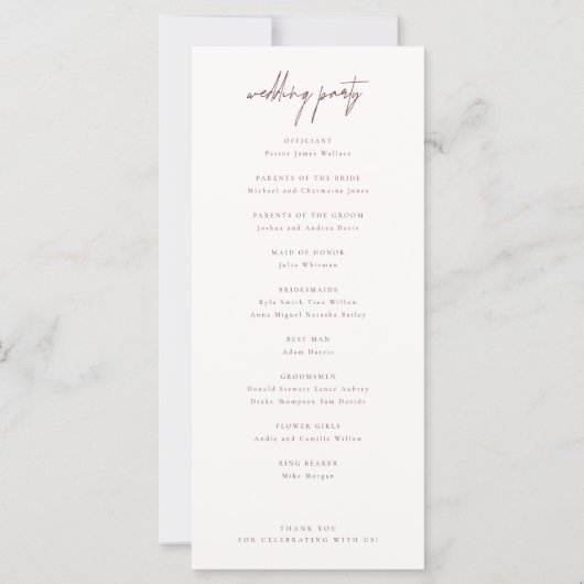 Boho Elegant Modern Wedding Zeremony Program (Rückseite)