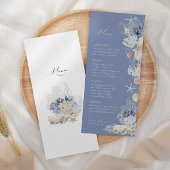 Boho Elegant Ocean Beach Coral Blue Wedding Menükarte