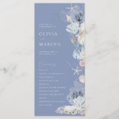 Boho Elegant Ocean Beach Coral Blue Wedding Programm (Vorderseite)