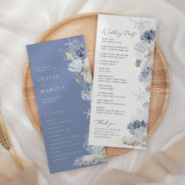 Boho Elegant Ocean Beach Coral Blue Wedding Programm