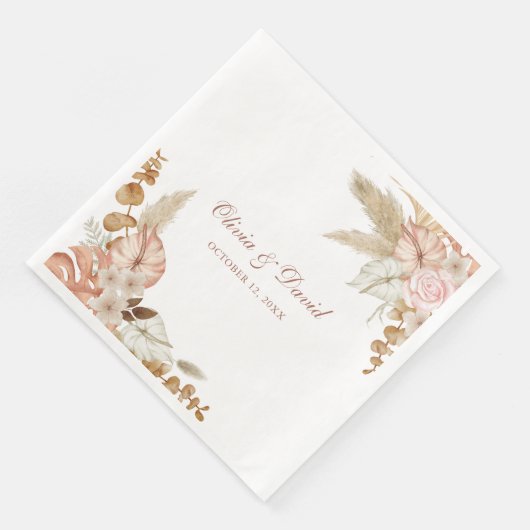 Boho Elegant Pampas Grass Floral Wedding Napkins Serviette (Ecke)