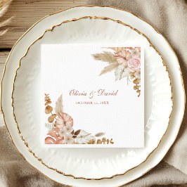 Boho Elegant Pampas Grass Floral Wedding Napkins Serviette