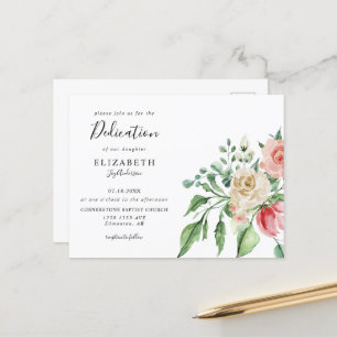 Boho Elegant Pink Rose Watercolor Baby Dedication Postkarte