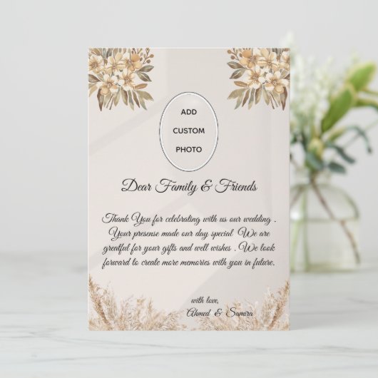 Boho Elegant Rustic Floral Wedding Danke Karte (Stehend Vorderseite)