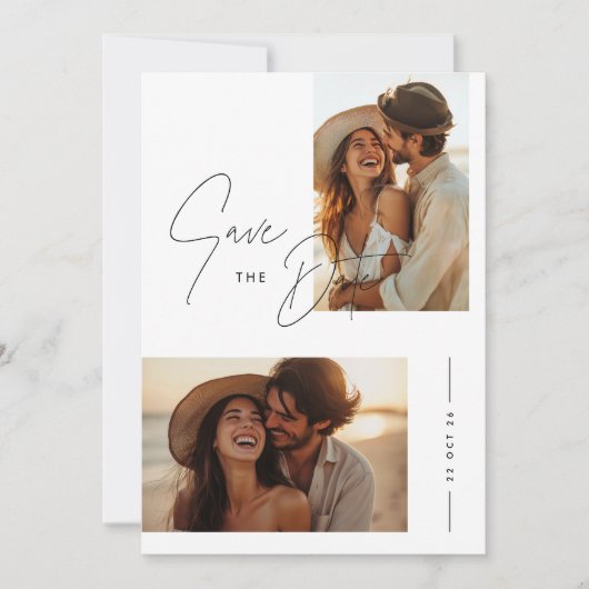 Boho Elegant Script-Foto Hochzeit speichern Datum Einladung (Vorderseite)