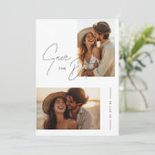 Boho Elegant Script-Foto Hochzeit speichern Datum Einladung (Stehend Vorderseite)