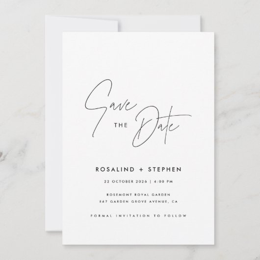 Boho Elegant Script-Foto Hochzeit speichern Datum Einladung (Rückseite)