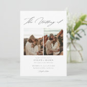 Boho Elegant Script QR Code Foto Hochzeit Einladung (Stehend Vorderseite)