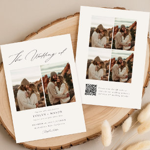 Boho Elegant Script QR Code Foto Hochzeit Einladung