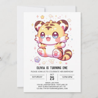 Boho Elegant Tiger 1. Geburtstag Einladung