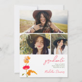 Boho Elegant Wildblumen 3-Foto Abschluss Einladung (Rückseite)