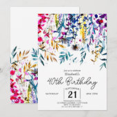 Boho Elegant Wildblumen 40. Geburtstag Einladung (Vorne/Hinten)
