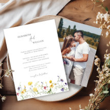 Boho Elegant Wildblumen Foto Hochzeit Einladung