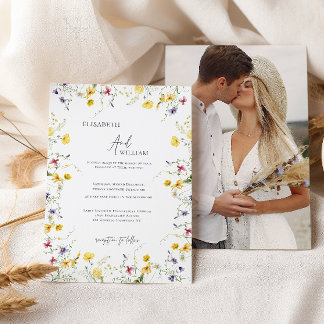 Boho Elegant Wildblumen Foto Hochzeit Einladung