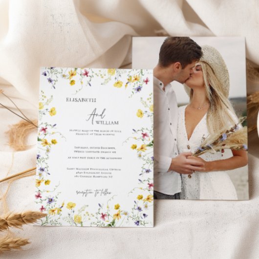 Boho Elegant Wildblumen Foto Hochzeit Einladung