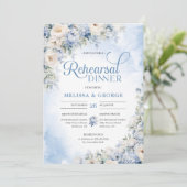 Boho Elegant Winter Dusty Blue und Elfenbein Blume Einladung (Stehend Vorderseite)