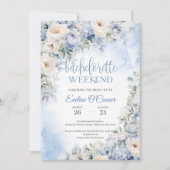 Boho Elegant Winter Dusty Blue und Elfenbein Blume Einladung (Vorderseite)