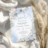Boho Elegant Winter Dusty Blue und Elfenbein Blume Einladung