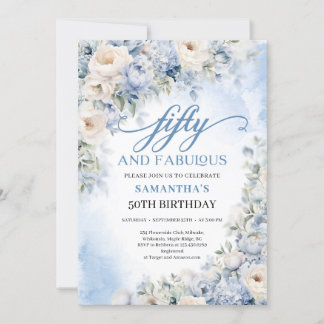 Boho Elegant Winter Dusty Blue und Elfenbein Blume Einladung