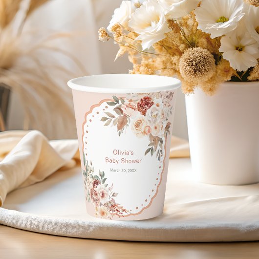 Boho Elegante Florale Babyparty Pappbecher