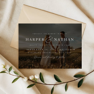 Boho Elegante Foto-Overlay RSVP QR-Code Hochzeit Einladung