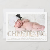 Boho Elegante Gold Foil Christening Foto Einladung (Vorderseite)