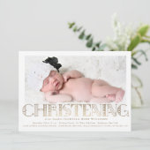 Boho Elegante Gold Foil Christening Foto Einladung (Stehend Vorderseite)