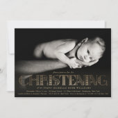 Boho Elegante Gold Foil Christening Foto Einladung (Vorderseite)