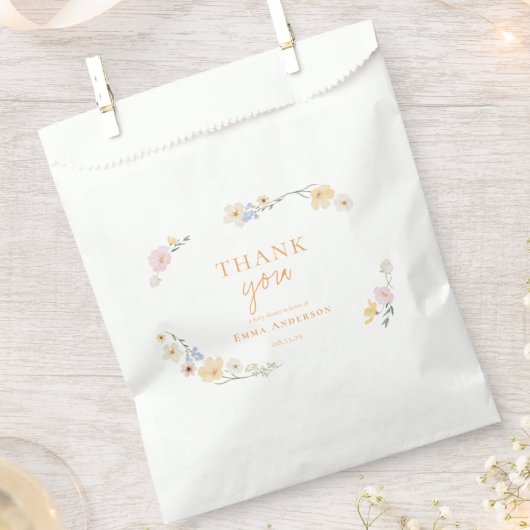 Boho elegante Pastel Wildblumen Babydusche Geschenktütchen