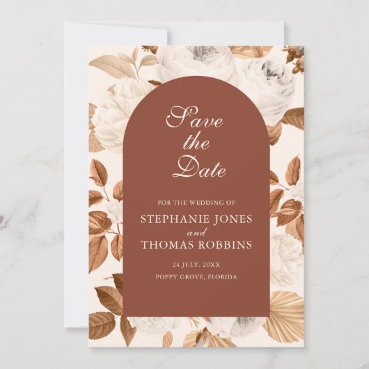 Boho Elegante Terracotta Save the Date Karte (Vorderseite)