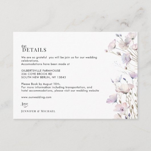 Boho Elegante Wildblume Wedding Details Card Begleitkarte (Vorderseite)