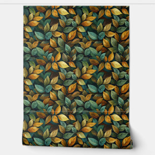 Boho Eleganter Herbst Blätter grün orange gelb Tapete