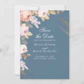 Boho Elemental Blue Peonies Save the Date Card (Vorderseite)