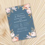 Boho Elemental Blue Peonies Wedding Einladung