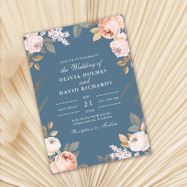 Boho Elemental Blue Peonies Wedding Einladung