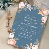 Boho Elemental Blue Peonies Wedding Einladung
