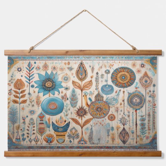 Boho Elements Wall Hanging Wandteppich Mit Holzrahmen (Vorne)