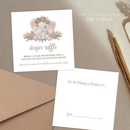 Boho Elephant Baby Duwer Diaper Raffle Begleitkarte