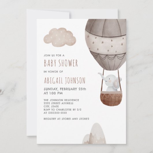 Boho Elephant Baby Shower Einladung (Vorderseite)
