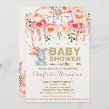 Boho Elephant Baby Shower Einladung Pink Gold