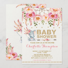 Boho Elephant Baby Shower Einladung Pink Gold